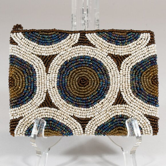 Bronze & Tan Zippered Seed Bead Coin Purse/Small Pouch - Picture 3 of 4